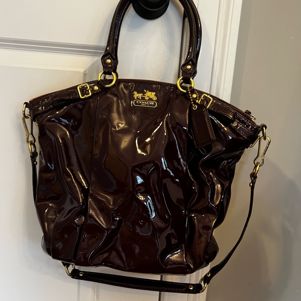 Coach plum patent leather shoulder/cross body bag